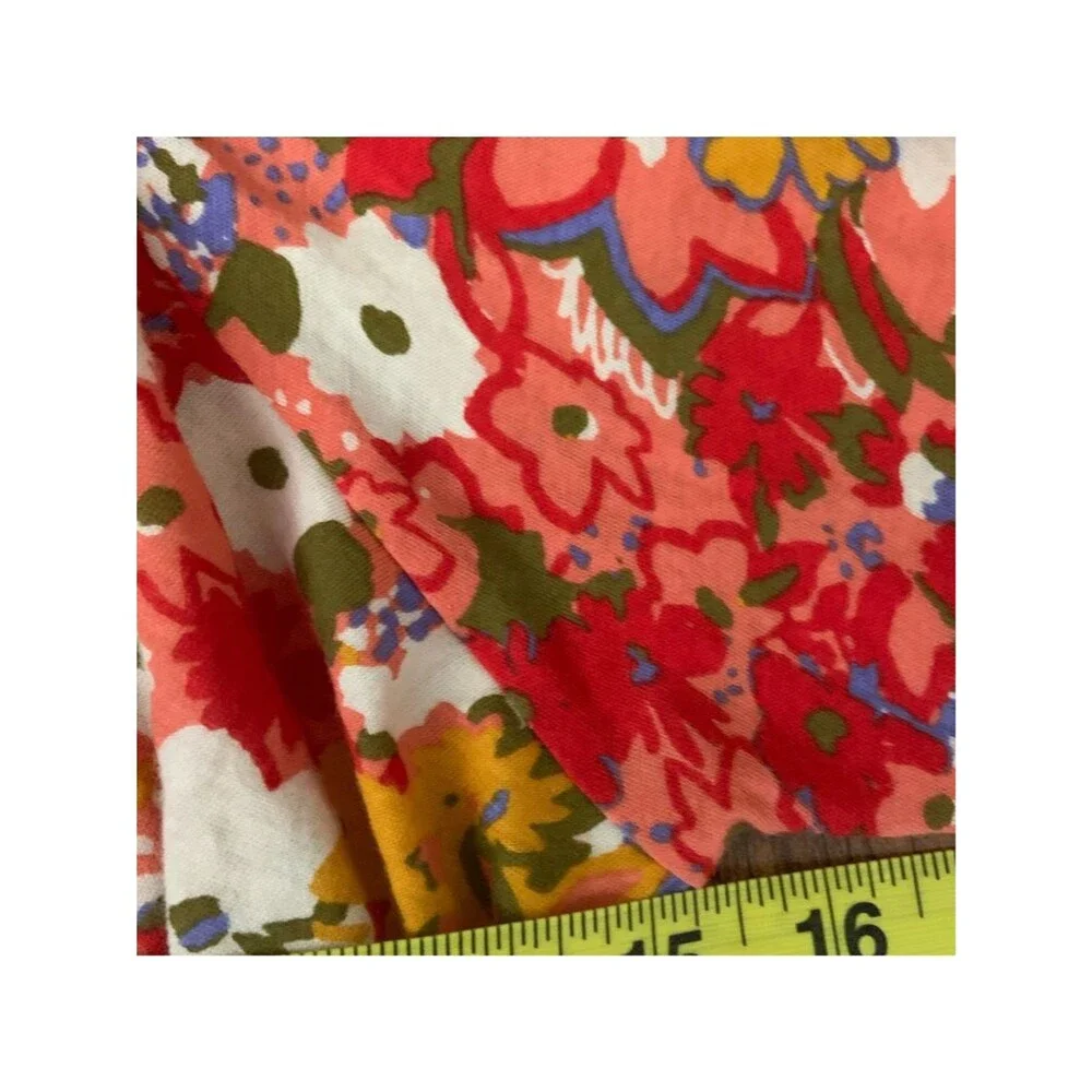 LOFT Red Multi Floral Cotton Puff Sleeve Smocked Waist Blouse S Spring